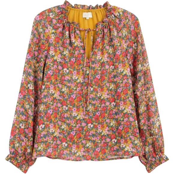 MELLODAY Tops - Melloday Floral Blouse Womens Medium Multi-Color Boho Romantic Whimsical Peasant